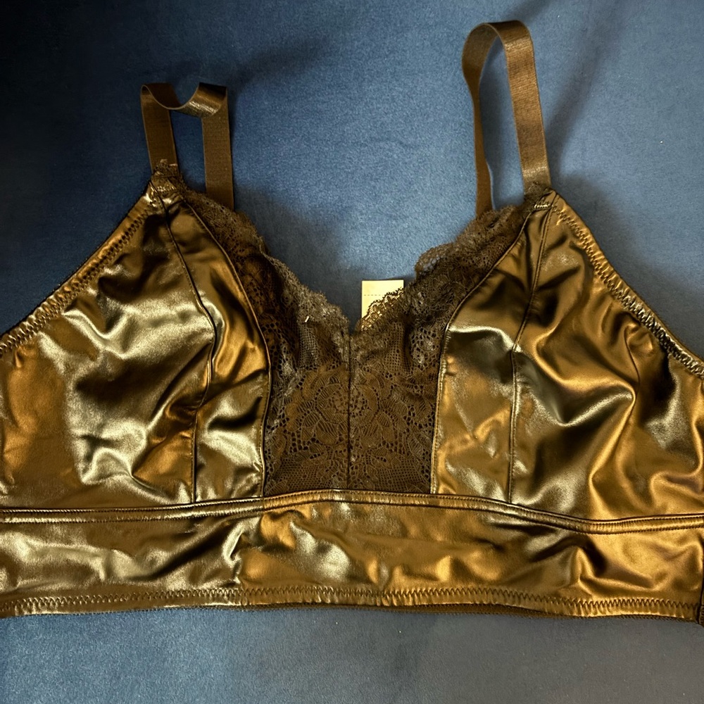 Torrid Black leather like Lace Bralette